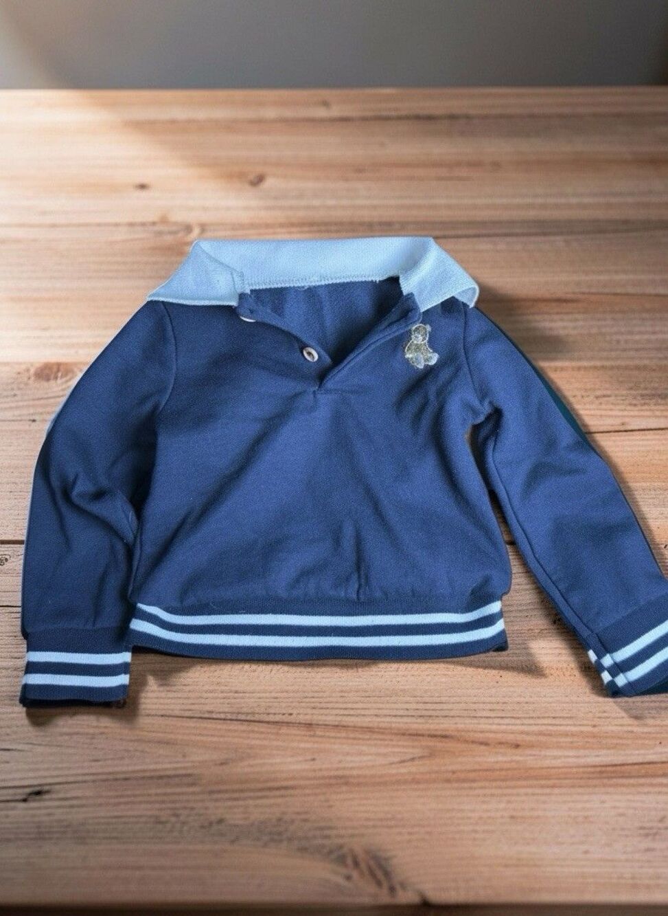 Badgley Mischka Baby Rugby Pullover 6-9M | Navy Teddy Bear Logo